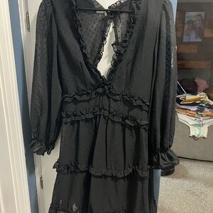 Black Ruffled Long Sleeve Dress